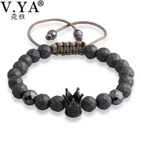 V YA Crown Bracelets for Men Women Luxury Jewelry Fashion Men's Watch Bracelet Natural Stone Bead Lace up Bangle - 555 Famous