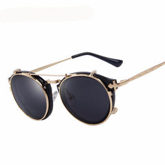MERRY'S Steampunk Round Women Sunglasses Flip Separable Lens Mirror lens/Clear lens Vintage Glasses UV400 - 555 Famous