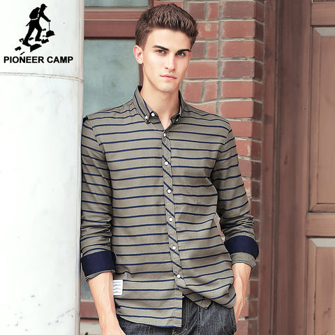 Pioneer Camp Striped Shirt Men Long Sleeve brand clothing Top quality cotton casual luxury fashion Male Designer Shirt 677181 - 555 Famous