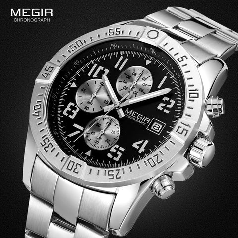 Megir Mens Chronograph Stainless Steel Quartz Watch