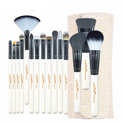 JAF Studio 15-piece Makeup Brush Kit Super Soft Hair PU Leather Case Holder Make Up Brush Set J1504C-W - 555 Famous
