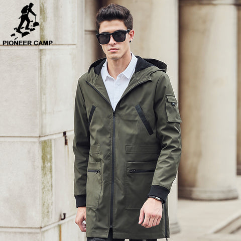 Pioneer Camp 2017 new trench coat men brand clothing Top Quality male long army green trench coat windbreaker jacket  611315 - 555 Famous