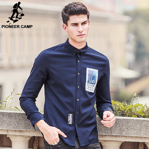 Pioneer Camp New fashion Men Shirts Casual Slim Fit Long Sleeve blue elastic brand clothing Autumn designer Dress Shirt  611504 - 555 Famous