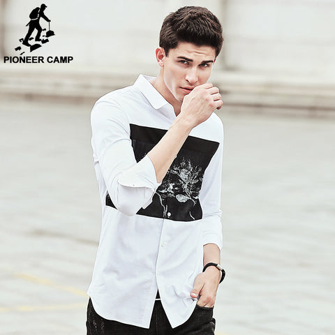 Pioneer Camp Men Shirts brand clothing high quality cotton Casual  Long Sleeve black white Spring Autumn male Dress Shirt 611502 - 555 Famous