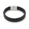 Black Braided Leather Bracelet - Stainless Steel