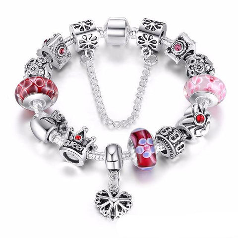 BAMOER Queen Jewelry Silver Charms Bracelet & Bangles With Queen Crown Beads Bracelet for Women PA1823 - 555 Famous