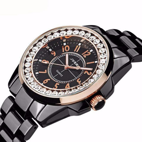 SINOBI Fashion Women Diamonds Wrist Watches Imitation Ceramics Watchband Top Luxury Brand Dress Ladies Geneva Quartz Clock 2017 - 555 Famous