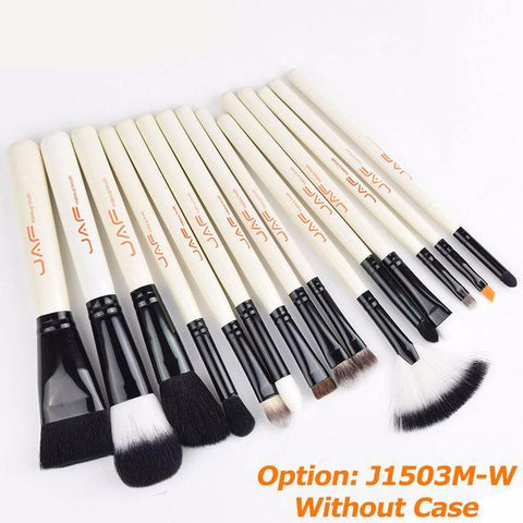 JAF Studio 15-piece Makeup Brush Kit Super Soft Hair PU Leather Case Holder Make Up Brush Set J1504C-W - 555 Famous