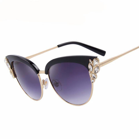 MERRY'S Women Fashion Flower Crystal Decoration Half Frame Butterfly Sunglasses S'8272 - 555 Famous