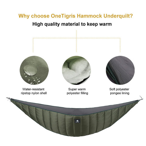 OneTigris Lightweight Full Length Hammock Underquilt Under Blanket 40 F to 68 F (5 C to 20 C)