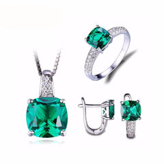 JewelryPalace 8.7ct Emerald Ring Pendant Clip Earrings Jewelry Set 925 Sterling Silver Fine Jewelry 45cm Box Chain - 555 Famous