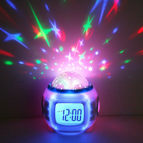 E74 Home Decor Music Starry Star Sky Digital Clock Led Projection Projector Alarm Clock Calendar Night Light Color Changing