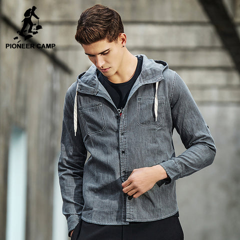 Pioneer Camp New design hoodie shirt men brand-clothing fashion solid denim shirt male top quality casual shirts ACC701028 - 555 Famous