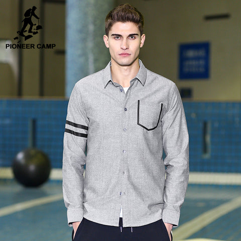 Pioneer Camp New casual shirt men brand clothing fashion long sleeve social shirt male quality 100% cotton grey blue ACC701044 - 555 Famous