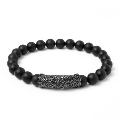 Mcllroy 8mm Black Nature Oxy Stone Beads Bracelet For Woman Men Jewelry Lion Charms Bracelet Men CZ Paved Anchor Charms - 555 Famous