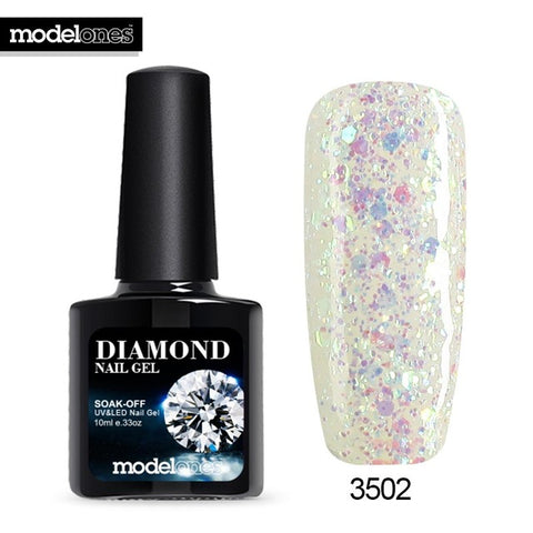 Modelones Hot Sale Diamond Nail Gel Blue Color Glitter UV Nail Polish Varnish Long Lasting Semi Permanent Led Nail Gel Glue - 555 Famous