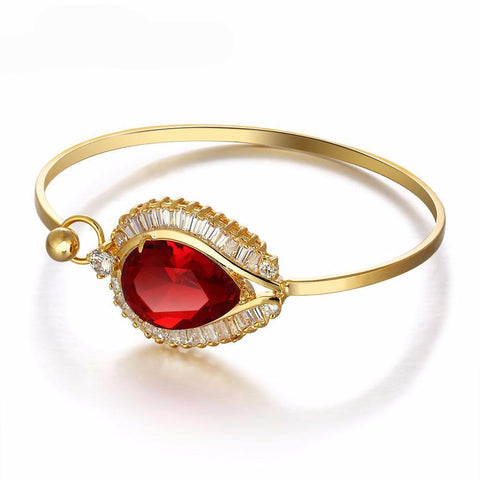 Fshion Party Accessories  Gold Color Cuff Bangle Red Cubic Zirconia Bracelets & Bangles For Women (JewelOra BA101290) - 555 Famous