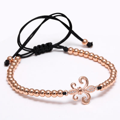 Mcllroy brand Men bracelet Pave Setting Black CZ Shield Connector with 4mm Round bead Braiding men macrame charm bracelet Rock - 555 Famous