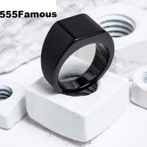 Tide Brand Hip Hop Ring Men Vintage Black Ring Square Ring Mens Fashion Chunky Finger Bling Hip Hop Ring - 555 Famous