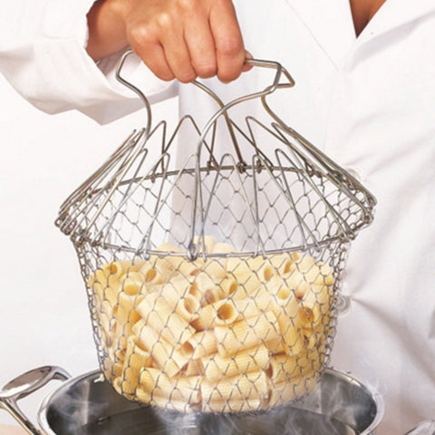 2017 New Food grade Foldable Deep Fry Chef Basket Steam Rinse Strain magic basket mesh basket Strainer Net Kitchen Cooking Tools
