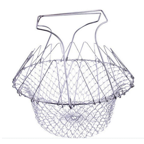 2017 New Food grade Foldable Deep Fry Chef Basket Steam Rinse Strain magic basket mesh basket Strainer Net Kitchen Cooking Tools