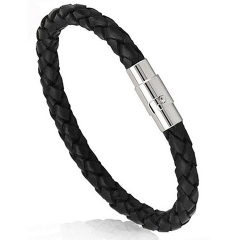 Fashion Men Black Leather Bracelet