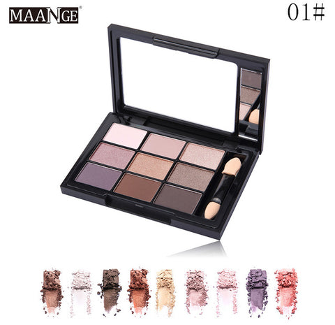 MAANGE 9 Colors Eyeshadow Palette Shimmer Matte Pigment Eye Shadow Cosmetics Mineral Nude Smokey Glitter Eye Nude Makeup Beauty - 555 Famous