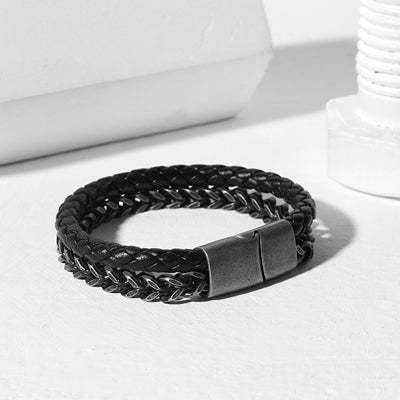 titanium steel de couro pulseiras masculinos 2017 Leather Bracelet,High Quality Punk Double Layer Cowhide Bracelet - 555 Famous