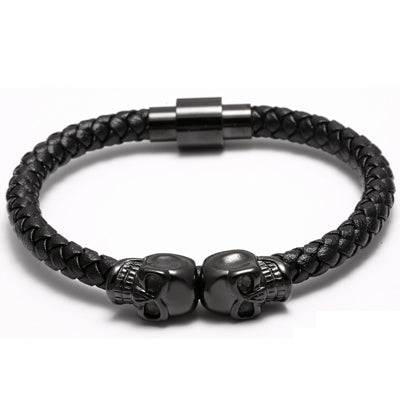 Charm bracelets Handmade bracelets wrap bracelet Men Stainless steel Black Leather Skull Punk style Love bracelet pulseira - 555 Famous