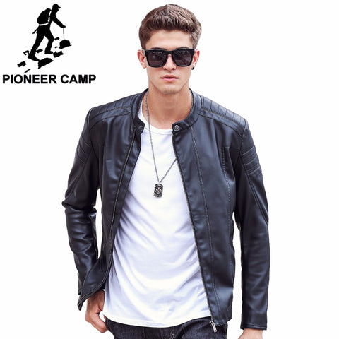 Pioneer Camp Motorcycle Leather Jackets Men Autumn Spring Leather Clothing Male casual Coats Brand clothing 611310 - 555 Famous