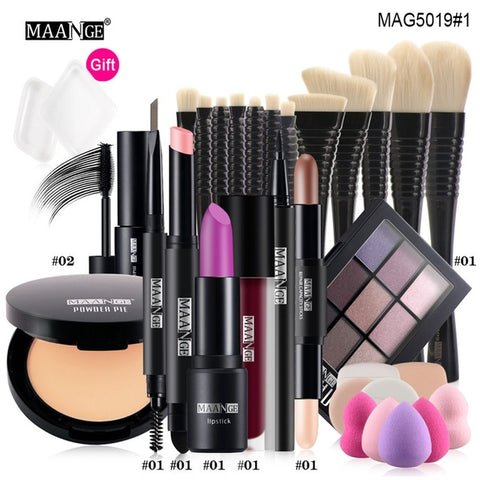 MAANGE 30PCS Cosmetics Makeup Set Brushes Kit Lipstick Highlighter Eye Shadow Eyeliner Eyebrow Mascara Face Power Matte Makeup - 555 Famous