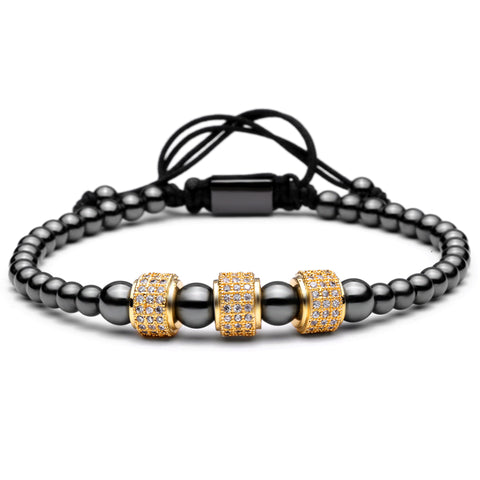 Men Braided Macrame Charm Bracelet Pulseras Mujer New Luxury Pave White CZ Round Micro CZ Paved Connector Bracelets - 555 Famous