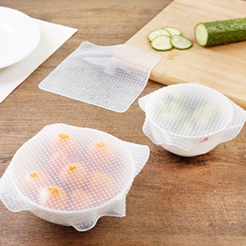 4pcs Multifunctional Silicone Food Wrap Saran Wraps Food Fresh Keeping Salad Wrap Reusable Food Silicone Cover Lid Stretch