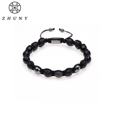 ZHUNY Couple Natural Onyx Stones Macrame Bracelet Micro Pave CZ Beads Mens Shamballa Charm Bracelets for Male and Female Jewelry - 555 Famous