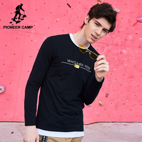 Pioneer Camp New letter T-shirt men brand clothing long sleeve T shirt male top quality stretch Tshirt black red ACT701190 - 555 Famous