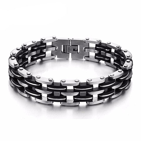 Hot Selling 215mm Fashion 3-layers Stainless Steel Men Bracelets & Bangles Punk Black Men Wirstband Bracelets(JewelOra BA101389) - 555 Famous