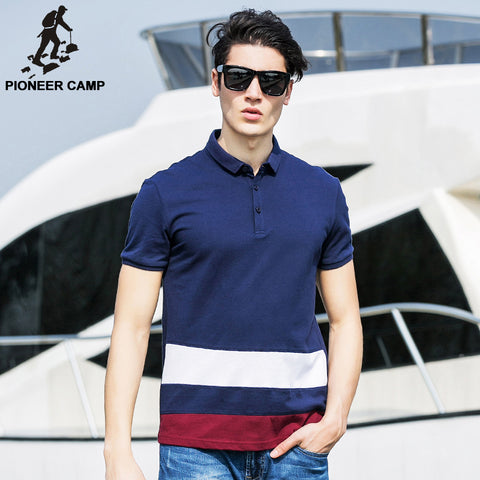 Pioneer Camp Men 100% Cotton Polo Shirt Contrast Color Patchwork Brand Clothing Striped Polo Homme Fitness Camisa Polo 622060 - 555 Famous