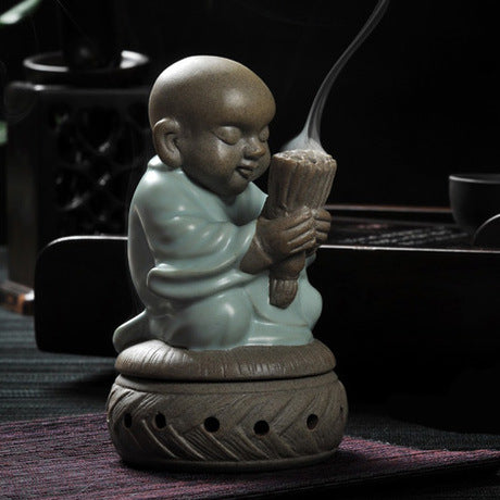 tea pet ceramic burner incense monk sandalwood home decor statue figurine buddha wishing candle furnace base