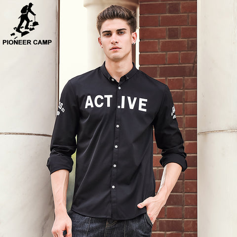 Pioneer Camp Spring Autumn black Men Shirts Casual Slim Fit Long Sleeve Shirt Male designer brand social Dress Shirt 677164 - 555 Famous