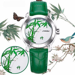 SINOBI New Green Bamboo Women Watches For Chinese Brand Fashion Ladies Leather Wristwatch Female Waterproof Clock Femmes Horloge - 555 Famous